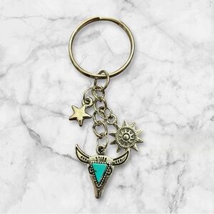 Boho Keychain with Turquoise and Silver Charms
